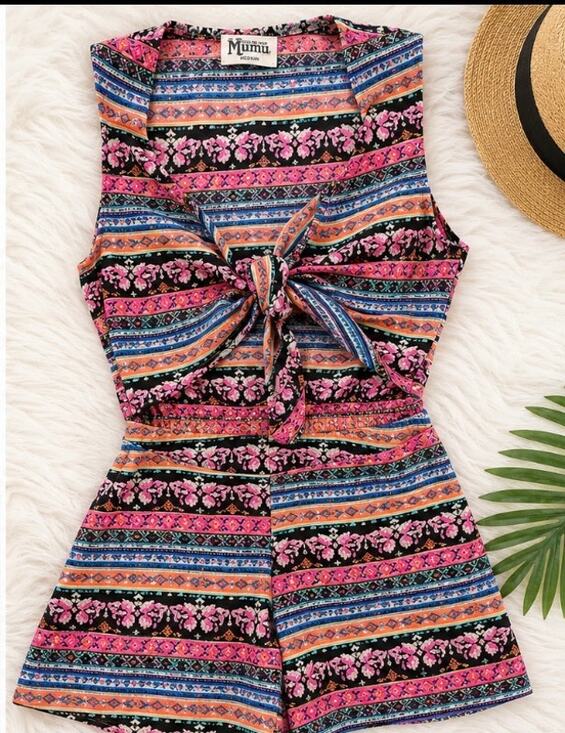 Show Me Your MuMu Pants - Show Me Your Mumu Medium Multicolor Boho Print Tie-Front Romper